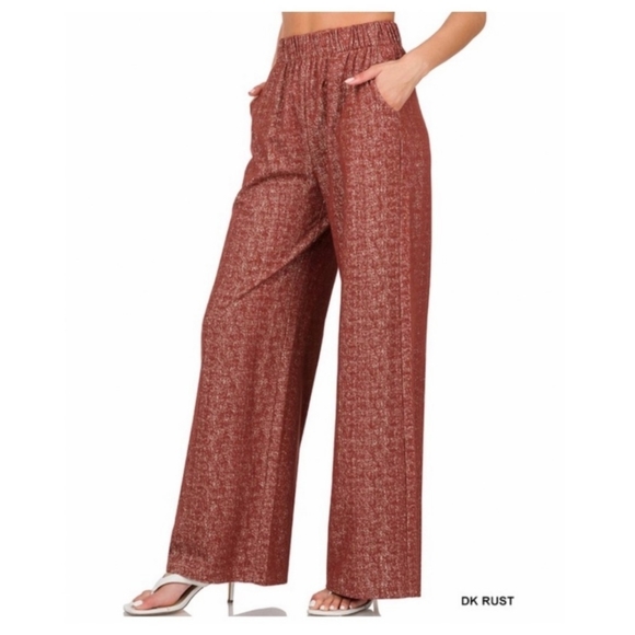 Zenana Outfitters Pants - WIDE LEG PANTS/ PALAZZO W/POCKETS-NEW- DARK RUST-SIZE: XLARGE